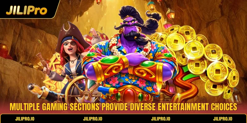 Multiple gaming sections provide diverse entertainment choices